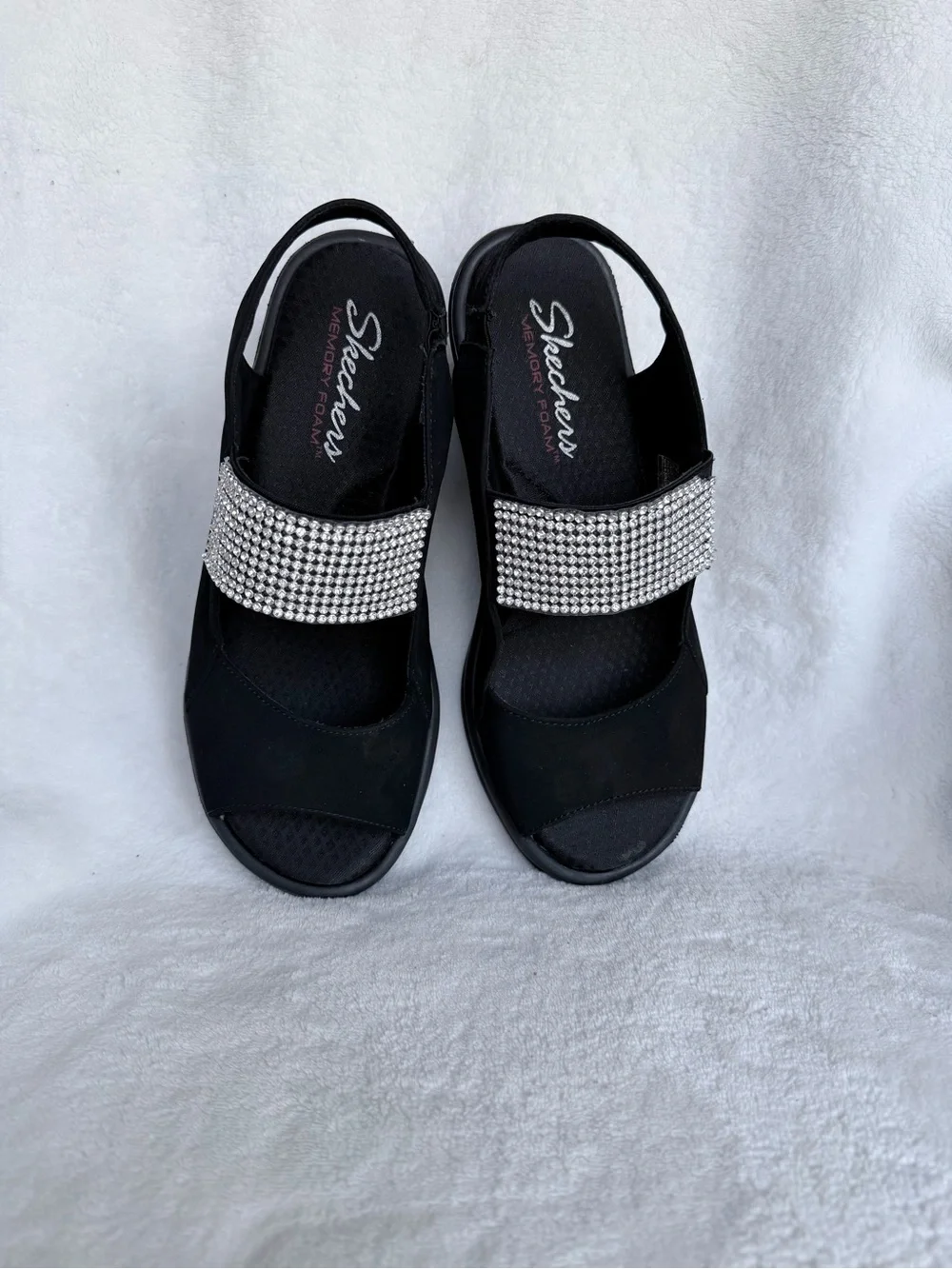 Skechers Sandals Womens 7 Cali Rumblers Sparkle Slingback Wedge Heels SN 38587 - Picture 7 of 11